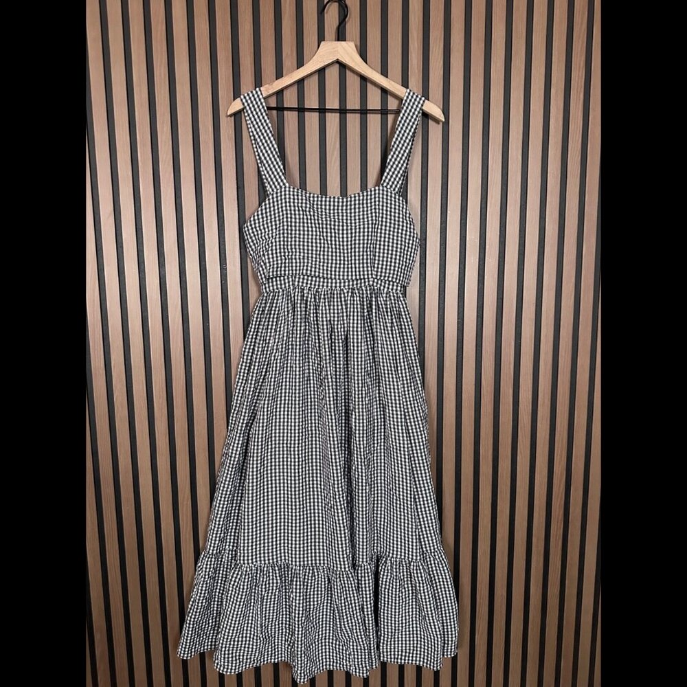 Creatures of Comfort Dress 6 / S Womens White Gingham Check Print Midi Back Tie